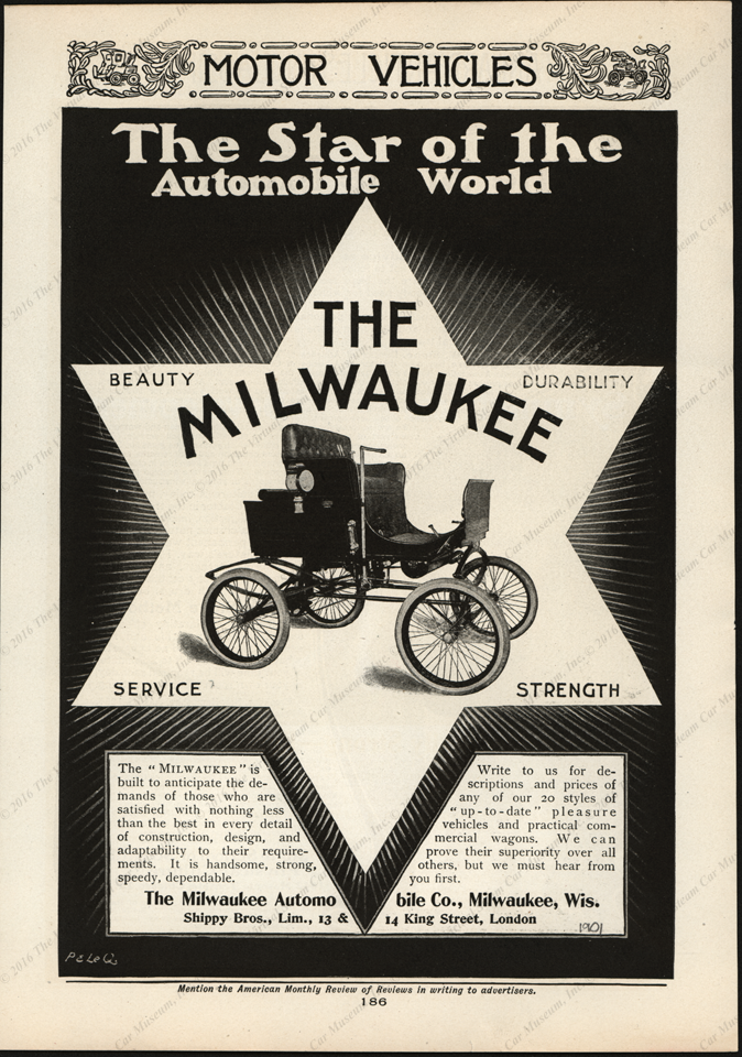 Milwaukee Automobile Company Magazine Advertisement, The American Monthly Review of Reviews, 1901
